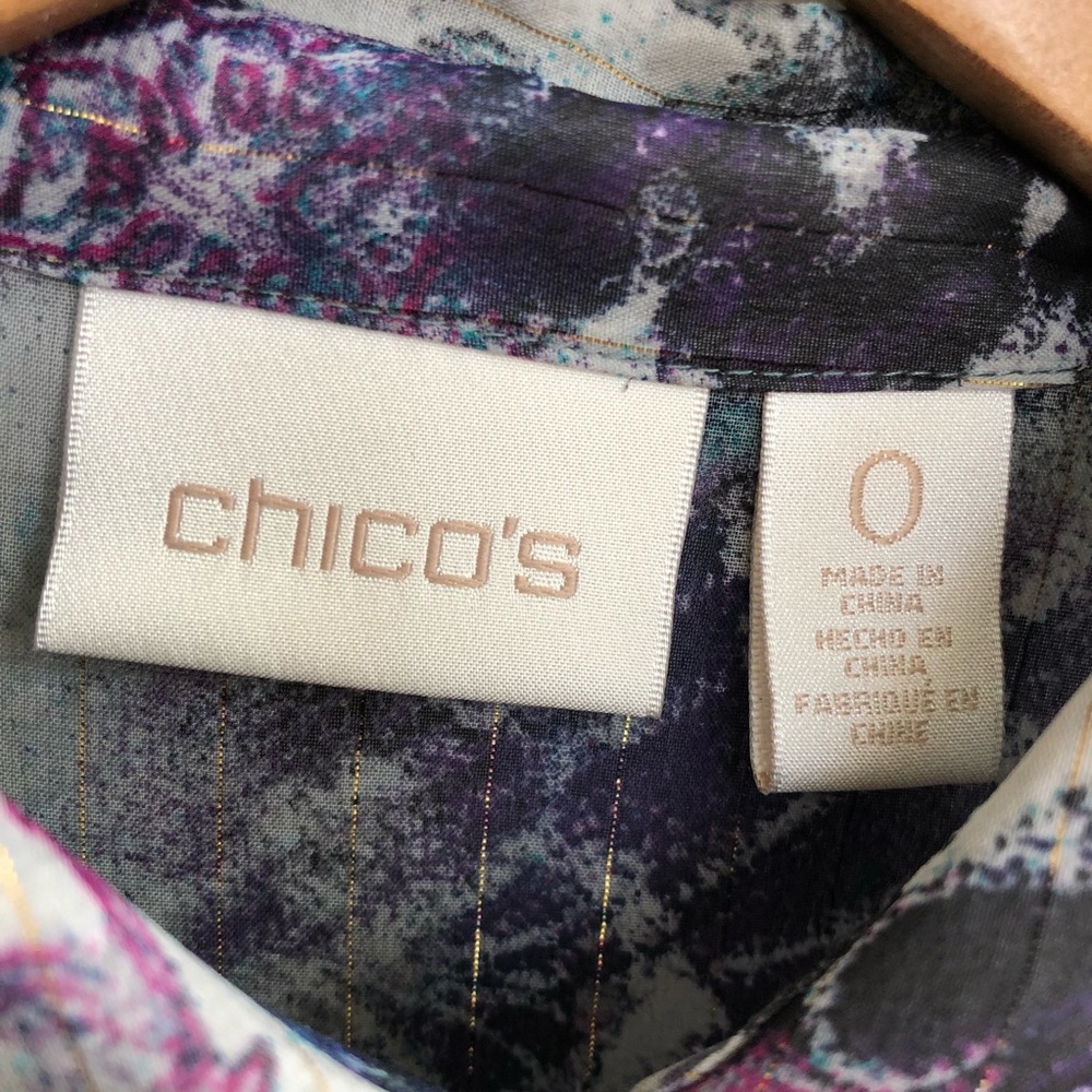 Chicos Long Sleeve Top Button Down Sheer Paisley - Picture 4 of 8